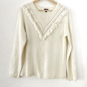 TALBOTS Cream Fringe Sweater Size S